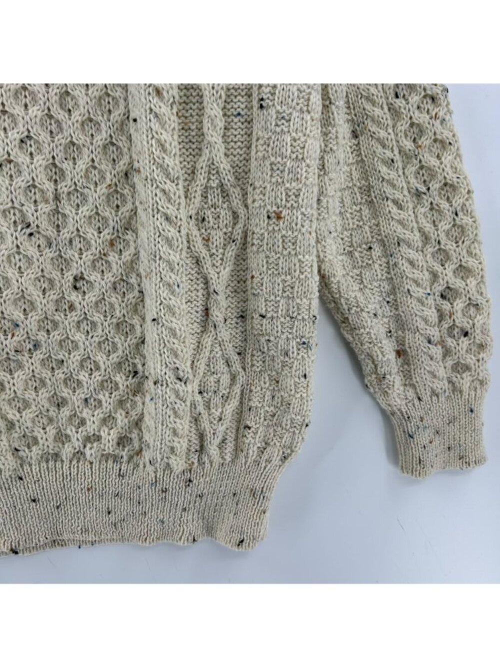 Aran Sweater Market Women's L Cream 100% Wool Crew Fisherman Chunky Cable Knit - Picture 11 of 14